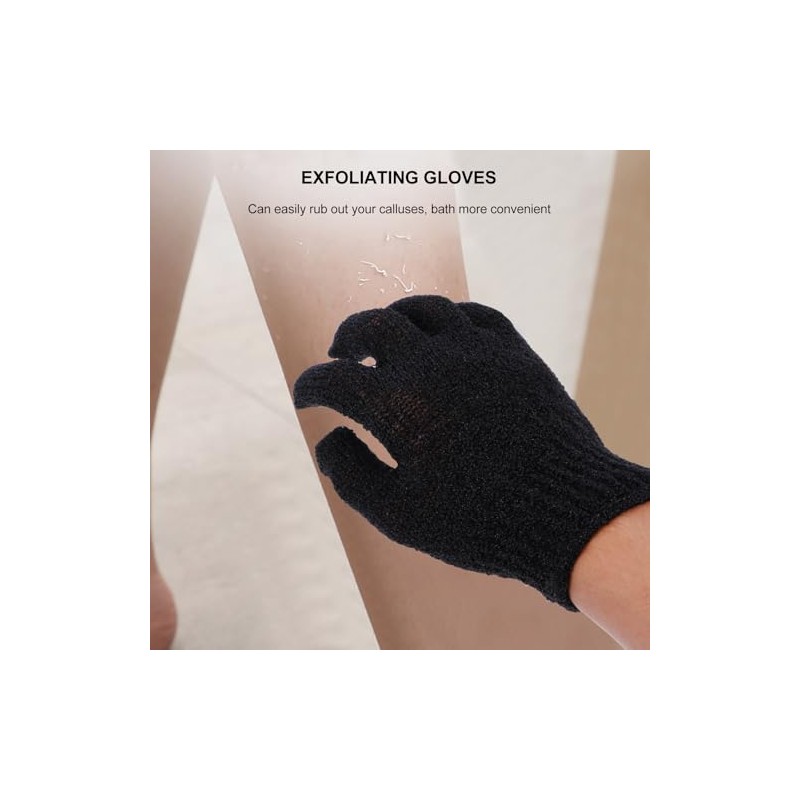 Guantes de Ducha Exfoliantes Negros de Poliéster, 4 Pares