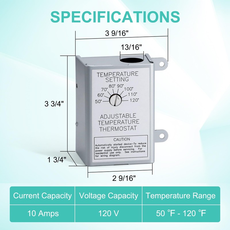 Hipoilk Attic Fan Thermostat Control, Adjustable Temperature Controller 120 Volt