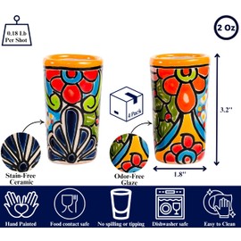 COBAZUL Talavera Shot Glasses - Mexican Shot Glasses Set of 4 for Tequila Lover - Vasos Tequileros - Tequileros Mexicanos - Hand Painted Mezcal Cup 2 Oz (Marigold)