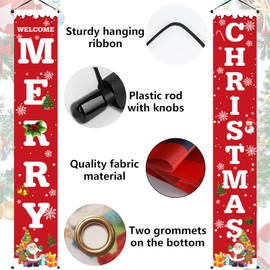 Merry Christmas Banner - 72 x 12 Inch Outdoor Hanging Xmas Holiday Decor Red Merry Christmas Sign - Christmas Party Decorations for Garage Door Porch Yard