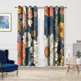 Jekeno Boho Floral Blackout Curtains, Bohemian Tropical Flower Print Decor, Wash Painting Patterned Grommet Window Drapes for Home Bedroom Living Room, 42 Wide 54 Long inches 2 Panels