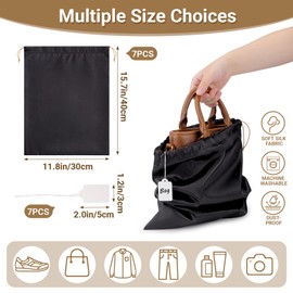 Ewen 11.8x15.7in Black Dust Bags for Shoes, 7 Pack of Dustproof Silk Bags with Drawstring for Storage, Vintage Pouches Covers for Travel, Satin Purse Storage Bags, Clothes Storage Bag for Home