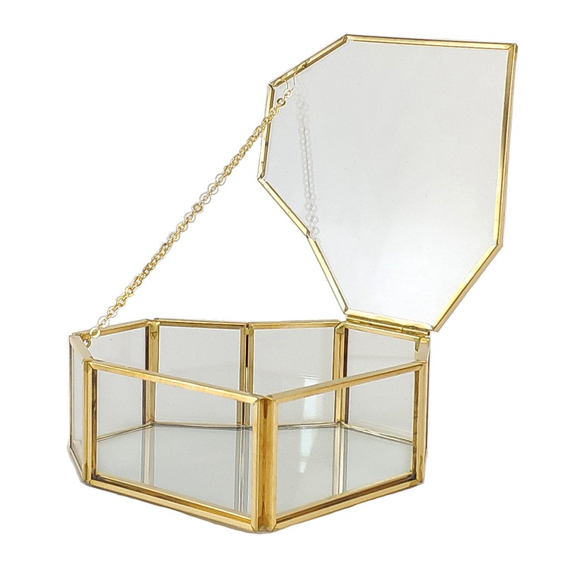 Flip Love Heart Shaped Geometric Glass Jewelry Box Glass Ring