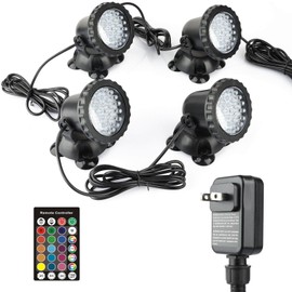 RGB Pond Light, Color Changing Fountain Lights Submersible Pond Lights, IP68 Waterproof Multi-Color Dimmable Used for Yard Spotlights Fish Pond Decoration (4 Lights)