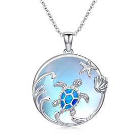 Suiknsn Sea Turtle Necklace for Women 925 Sterling Silver Moonstone Turtles Pendant Necklaces Ocean Jewelry Birthday Gifts for Friend Daughter