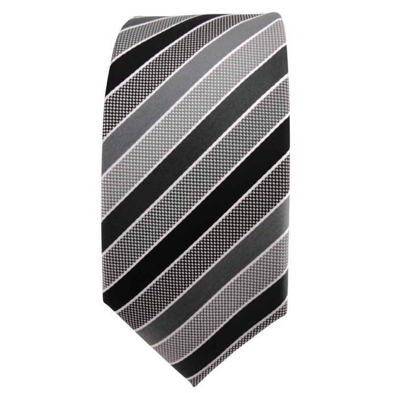TigerTie - Slim Designer Tie in Striped, Anthracite, black, grey,