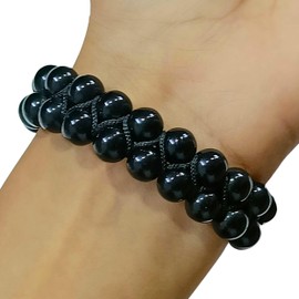 Generic Black Obsidian Natural Chakra Healing Power Crystals Macrame Bracelet Yoga Double Layer Stone Beads Meditation Relax Anxiety Bangle for Unisex Women Men, Adjustable