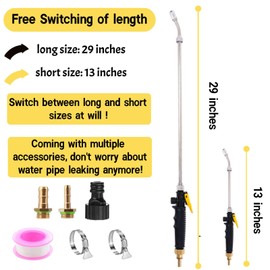 29'' Sprayer Wand Replacement, 1/4" & 3/8" Brass Barb Universal Stainless Sprayer Wand with Shut off Valve, Adjustable Watering Wand with 2 Hose Clamps & 1 Tape