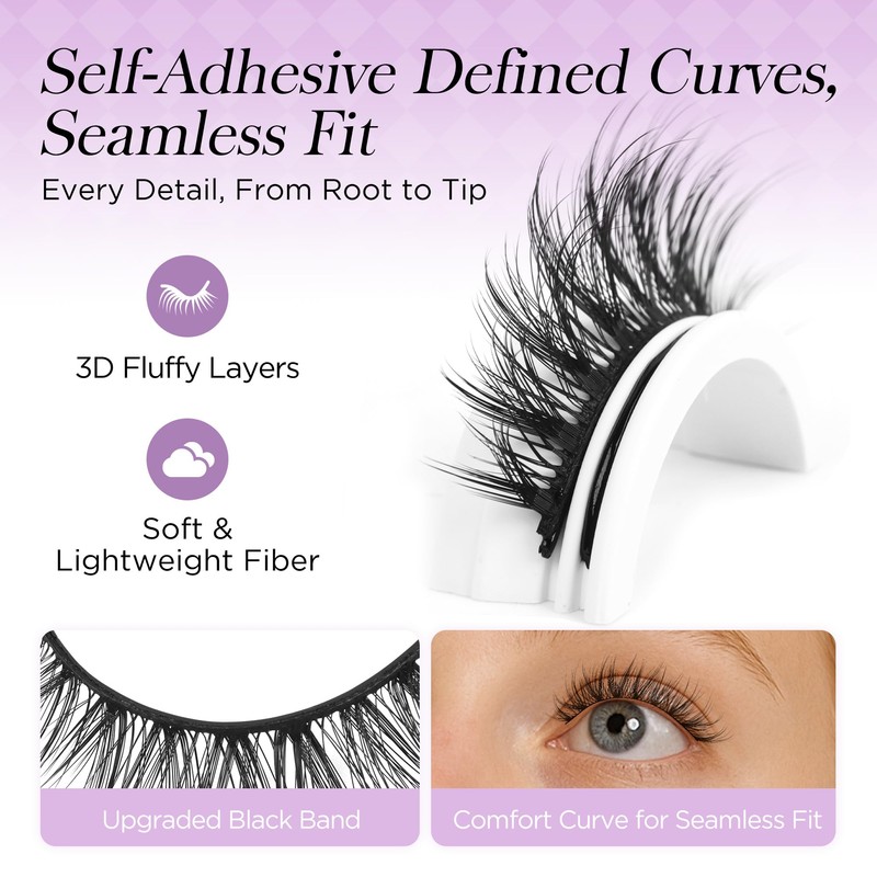BEYELIAN Self Adhesive Eyelashes No Glue Needed Pre Glued Reusable