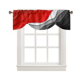 Red Ombre Tie Up Valance Curtain for Kithchen Windows Red Black Gray Gradient Modern Abstract Geometric Adjustable Ties Valance Tier Curtain Rod Pocket Valances for Bedroom/Living Room, 60x18in
