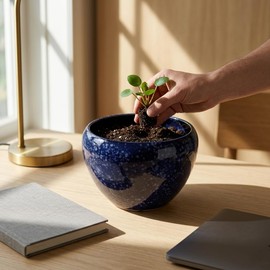 suruim Blue Ceramic Plant Pots with Drainage Hole, 8.5 Inch Ceramic Planter for Indoor Plants, Decorative Flower Pots for Succulent Orchid Aloe Cactus, Blue Pots for Indoor Plants Home Decor