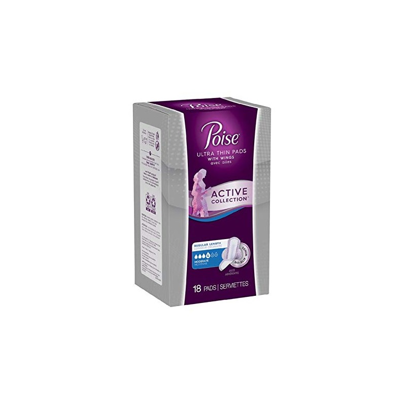 Poise Ultra Thin Pads with Wings Active Collection (Moderate -