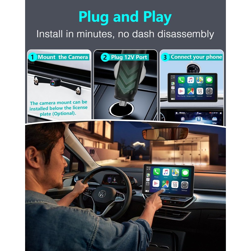 Thybro CarPlay Screen with Backup Camera: Wireless Seamless Connection Apple/Android