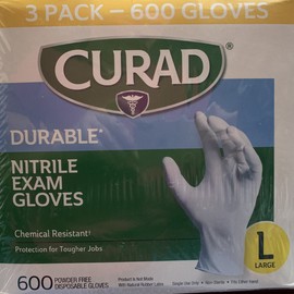 Curad Durable Nitrile Exam Gloves, Large, 600 ct.