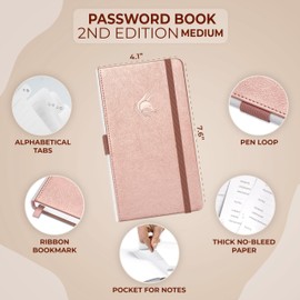 Clever Fox Password Book 2nd Edition – Hardcover Password Keeper with Alphabetical Tabs – Internet Address Notebook & Login Details Organizer Journal – 4.1x7.6” (Rose Gold)