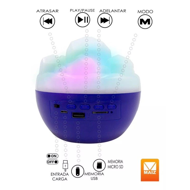 Maíz Bocina Radio Fm Recargable Usb Bluetooth Luz Led Portatil
