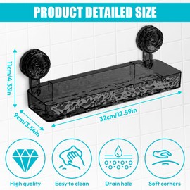 MIUUIPI Pack of 2 Movable Shower Shelves, Suction Cup, Bathroom Shelf, No Drilling, 3 kg Load Capacity, Shower Shelf for Hanging, Reusable Bathroom Organiser for Bathrooms and Kitchens (Grey)