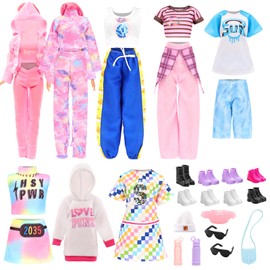 Miunana 23 Pieces Fashion Doll Clothes, 8 Set Chic Clothing Outfits Dresses Hoodie Sportswear with 8 Pairs of Shoes 7 Accessories for 11.5 Inch Dolls Gifts for Girls
