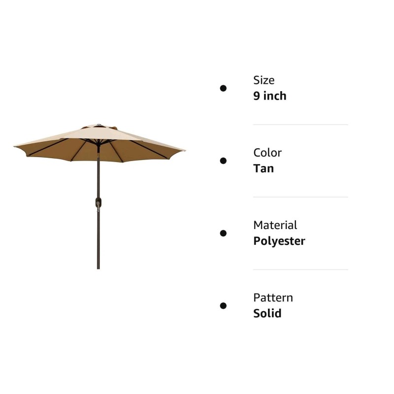 Blissun 9' Outdoor Patio Umbrella, Outdoor Table Umbrella, Yard Umbrella,