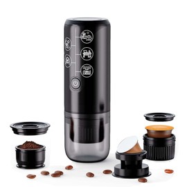 HAILASRE Portable Espresso Machine Mini 12V Rechargeable 3-in-1 Multi-Function Electric Coffee Machine One Key Extraction Compatible with NS & DG Capsules and Ground Coffee for Office Home (Black)