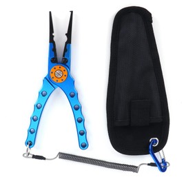 Saltwater Fishing Pliers, Fishing Lure Pliers Tongs, Multifunction Aluminum Alloy Hook Remover Tool Equipment with Wire Coiled Lanyard and Storage Bag, Idea Angling Gifts for Men (Blue)