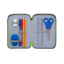 L'ERBAVOGLIO Original 3 Zip School Pencil Case Complete with 44 Pieces, Ninja Turtles (Green/Black), Medio, pen holder for kids