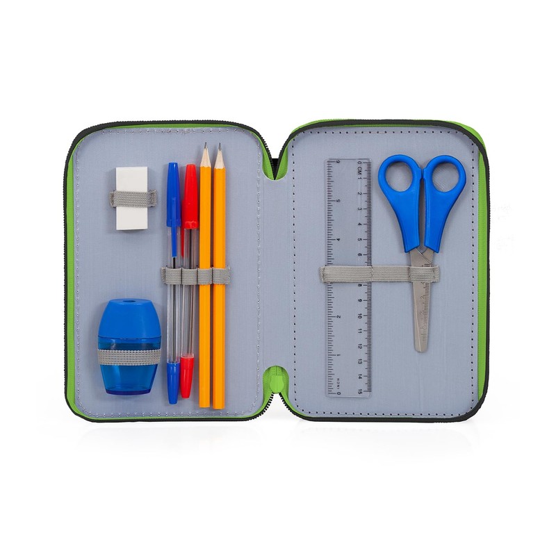 L'ERBAVOGLIO Original 3 Zip School Pencil Case Complete with 44