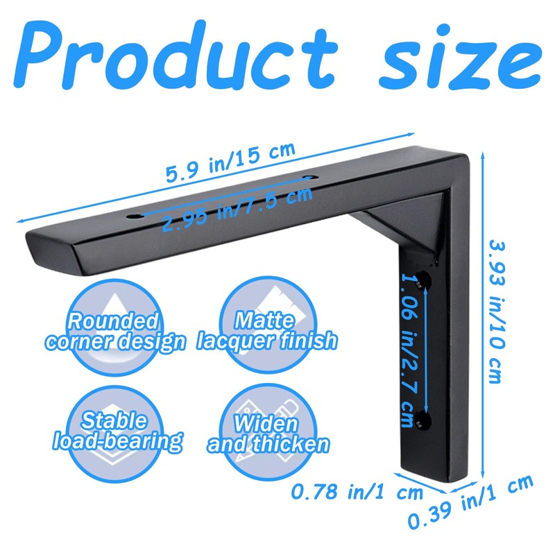 2pcs Heavy Duty Shelf Bracket, Black Wall Mount Stainless Steel