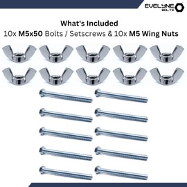 M5 Wing Nut & Bolt 10 Pack (M5 x 50mm Bolts & M5 Nuts)