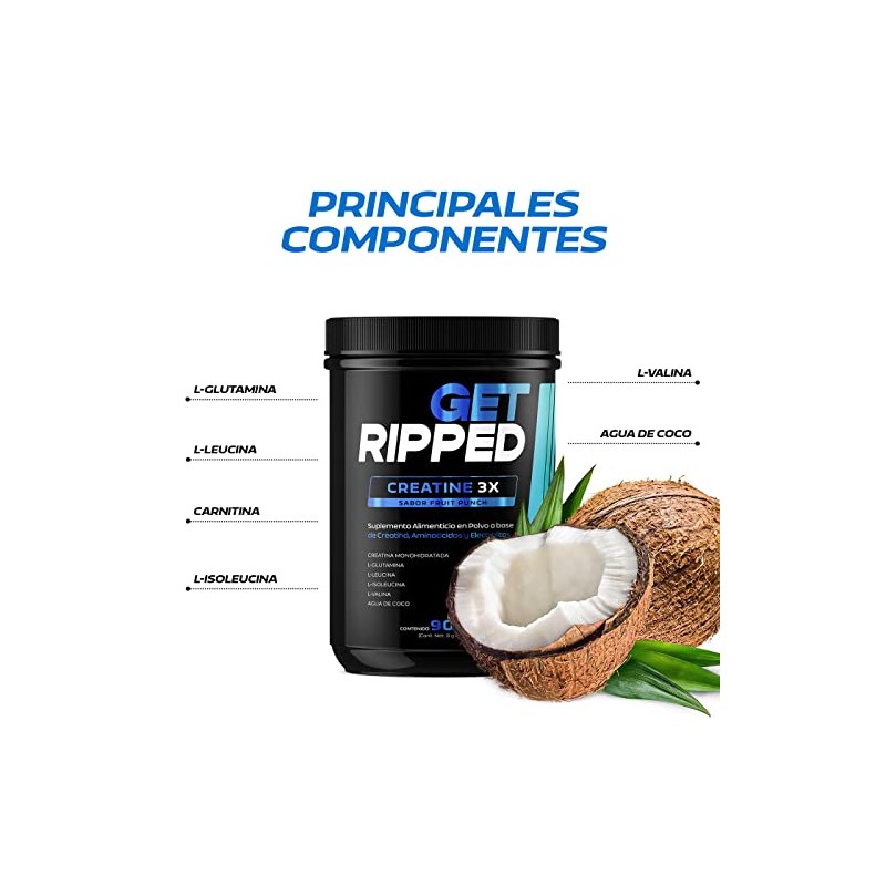 Creatina Monohidratada en polvo 90 Porciones. Ingredientes naturales L-Glutamina, L-Leucina,