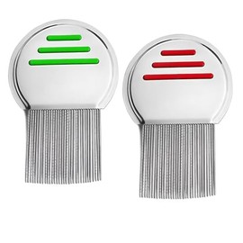 2 Stück Läusekamm,Edelstahl extra fein Läusekamm,Für Baby Kinder Erwachsene und Haustier(Rot und Grün)