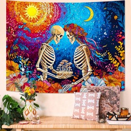 Tapiz forestal para colgar en la pared para recámara estético (amantes del esqueleto, 48 x 36 pulgadas)