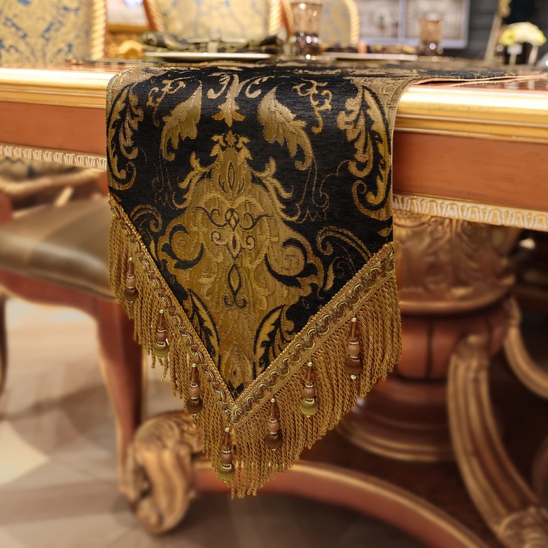 TOPLUXE Table Runner with Tassels, Jacquard Tablecloth for Dining Table,