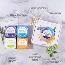 Barra de champú sólido y jabón para el cabello con efecto acondicionador, paquete de 4 barras de champú 100% orgánicas para cabello con todos los acei