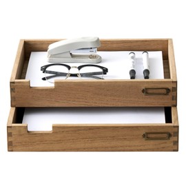 Kirigen Wooden Stackable Office Letter Organizer Desk Tray Pack of 2 - Wood Two Tier Tray for Desktop Organizeration with Metal Label Card Holder - Inbox Tray for Desk,Dark Brown,2TTP-DBR