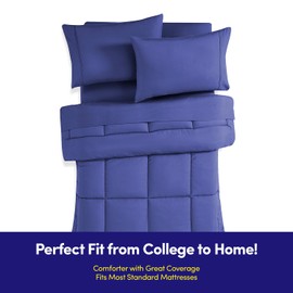 Dorm Room Essentials College Bedding Comforter Set 5 Piece Twin Size Bed in a Bag for College Students Boys and Girls, Twin, Royal Blue