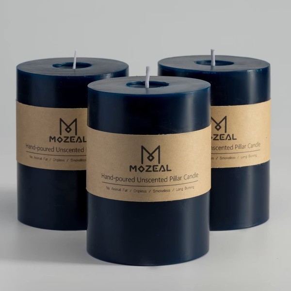 MOZEAL 3" x 4" Hand-Poured Unscented Candle,Dripless Pillar Candle Set