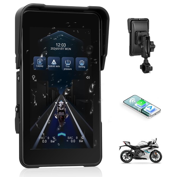 CAMECHO Motorcycle Carplay Navigation Screen with Wireless Carplay Android Car