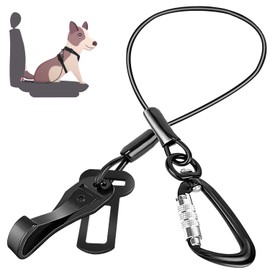 Lukovee Dog Car Seat Belt, Chew-Proof Stainless Steel Safety Seatbelt with Lockable Carabiner, New 2 in 1 Attachment for Seat Buckle/Latch Bar/Vehicle Trunk (Black, Large)