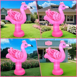 KOOY 6FT Inflatable Flamingo, Summer Inflatable Outdoor Decor, Pink Flamingo Decoration, Animal Inflatables LED Blow up Luau Hawaiian Beach Decorations for Tiki Holiday Beach Party Tropical Lawn Yard