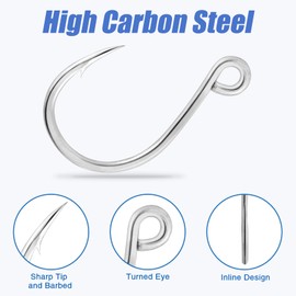 Eupheng Inline Single Replacement Hooks for Lures, Baits and Plugs, High Carbon Steel – Ideal for Saltwater and Freshwater Fishing in Various Sizes 6-3/0 (25pcs, 2/0)