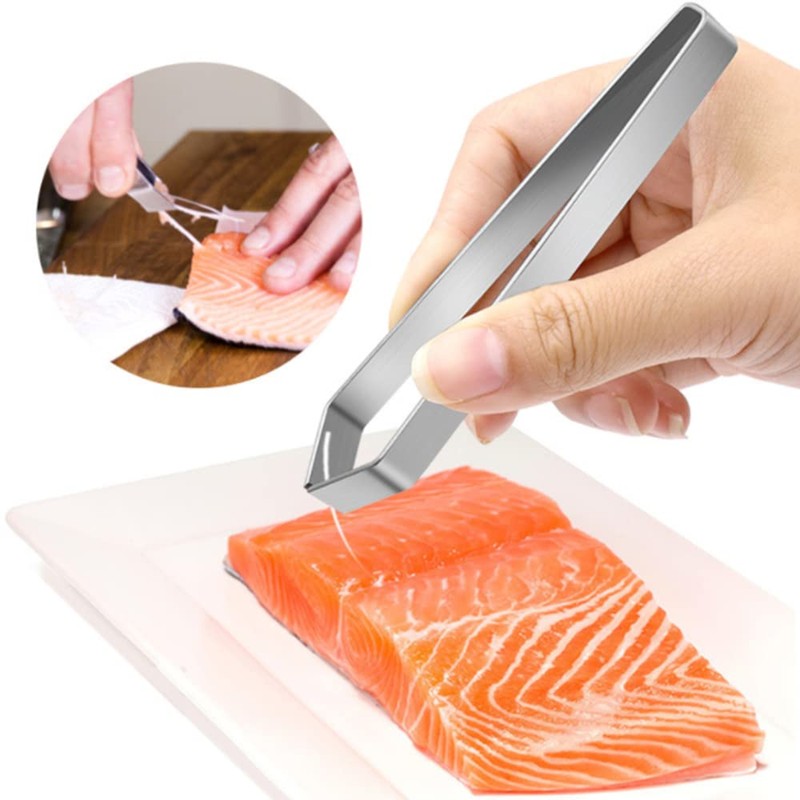 SEIWEI 2 Pcs Fish Bone Tweezers, Stainless Steel Flat Tweezers