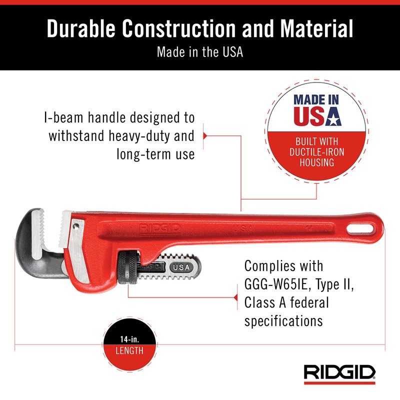 RIDGID 31020 Model 14 Heavy-Duty Straight Pipe Wrench, 14-inch Plumbing