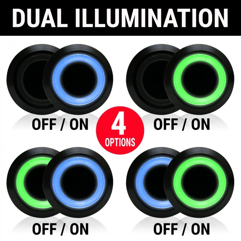AutoLöc Power Accessories 19mm Black 12V Momentary Push Button Switch