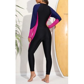 Halcurt Women's Full Coverage Swimsuit One Piece Rash Guard Athletic Long Leg Bathing Suit Black M