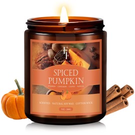 Fall Candle, Spiced Pumpkin Scented Candles for Home, Natural Soy Autumn Candle Aromatherapy Candle, 7 oz Jar Candles Fall Gifts for Women Men