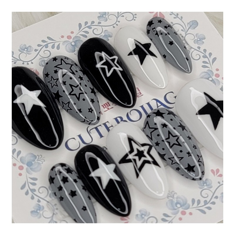 Night Sky Star Handmade Nail Tips - Coffin Egg /