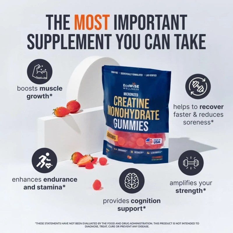 Creatine Monohydrate Gummies 5000mg – Strawberry, 120 Vegan Chews