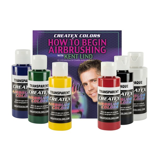Createx Colors 5812-00 Primary Airbrush Set with How to Begin Airbrushing DVD, 2 oz.