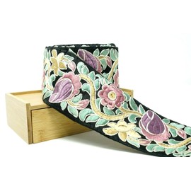 Feathers Creation Latest 1 Meter Embroidery on Black Chiffon Indian Saree Lace Trim Sew on